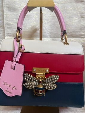 Gucci Tricolor Leather Satchel in Pink, Red, White & Blue
